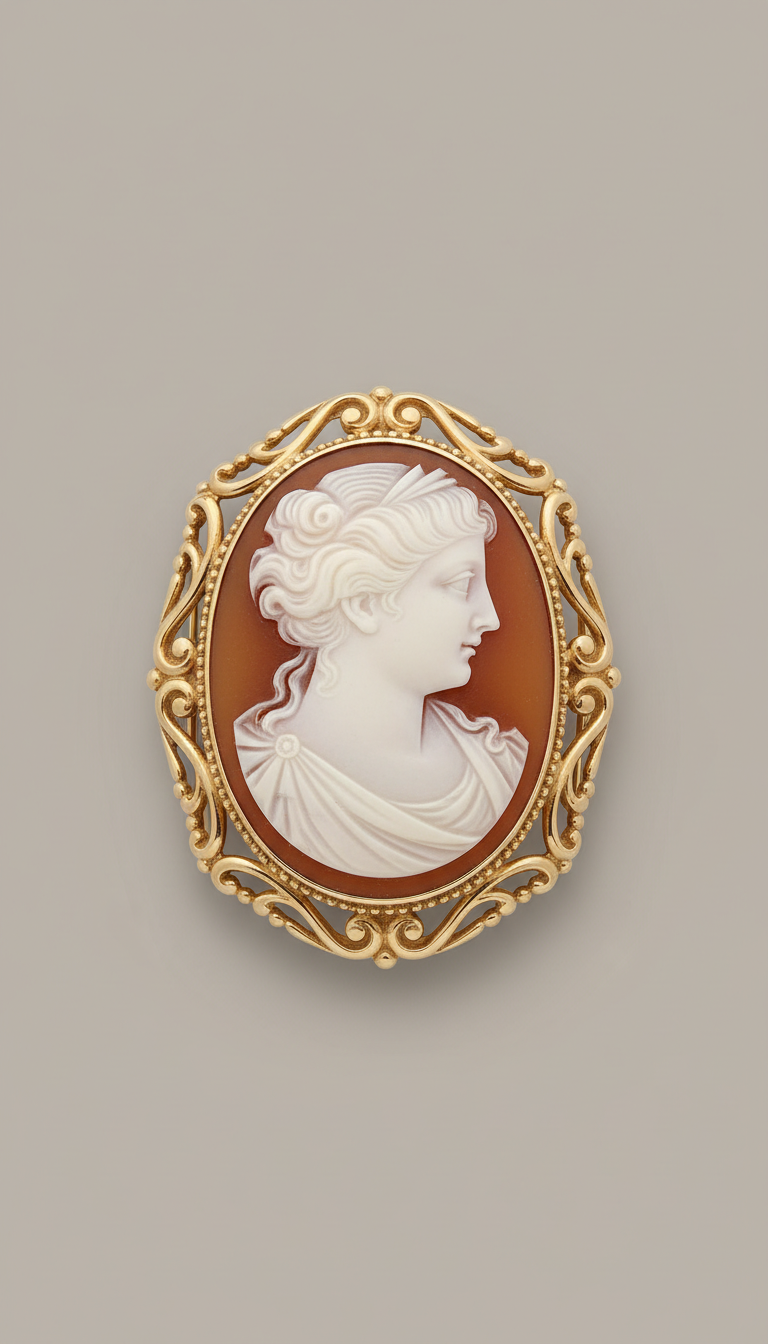 Victorian Cameo Gold Brooch Carved Shell