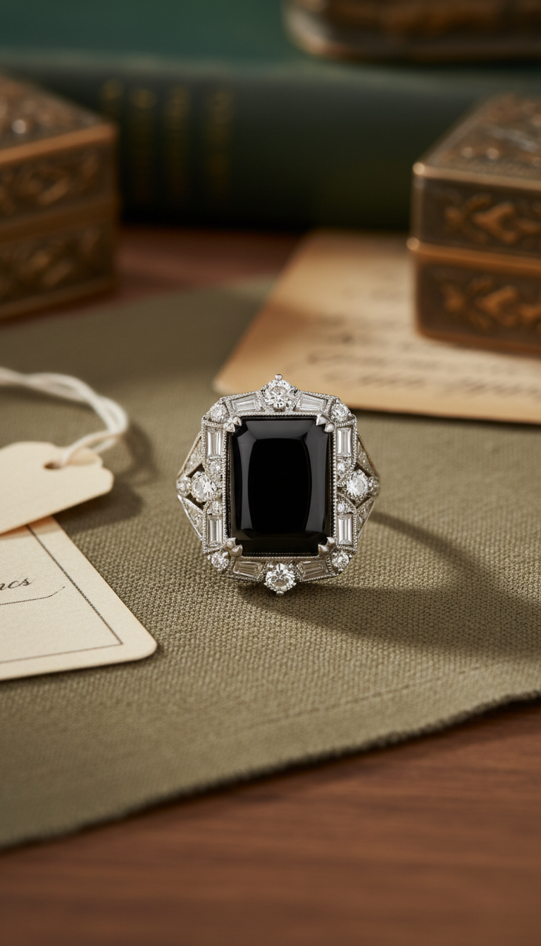 Art Deco onyx and diamond ring