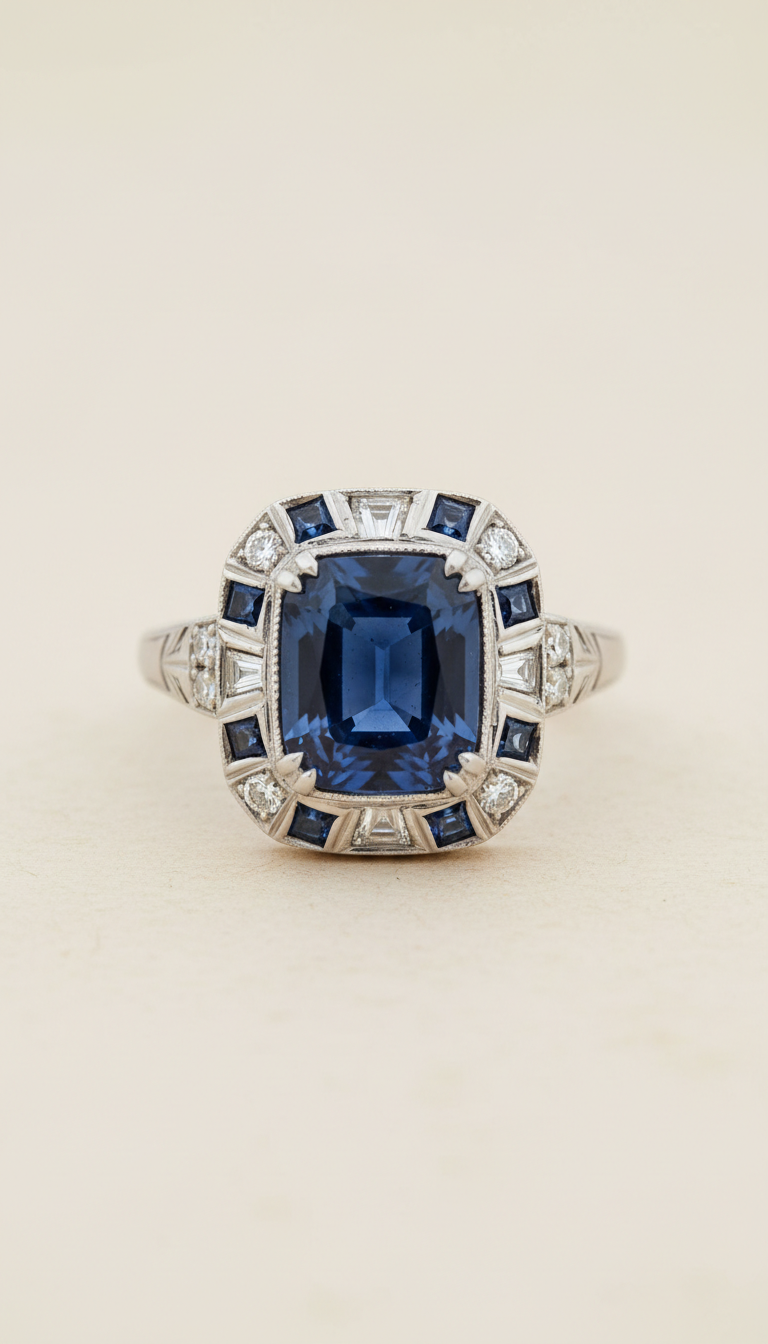 Art Deco Sapphire Ring Platinum Setting