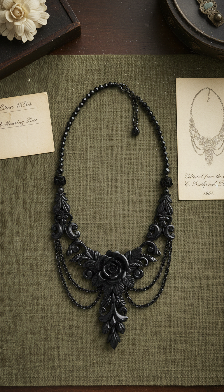 Victorian jet mourning necklace